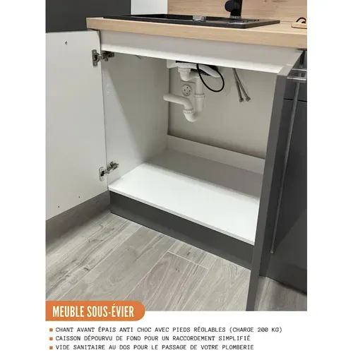 Meuble Sous-évier Eco Gris Brillant 2 Portes L 80 Cm