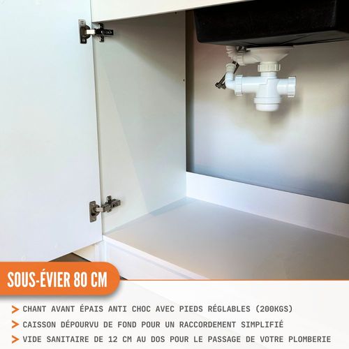 Meuble Sous-évier Eco Blanc Brillant 2 Portes L 80 Cm