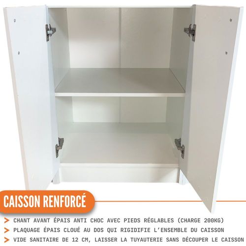 Meuble Bas De Cuisine Eco Blanc Brillant 2 Portes L 60 Cm