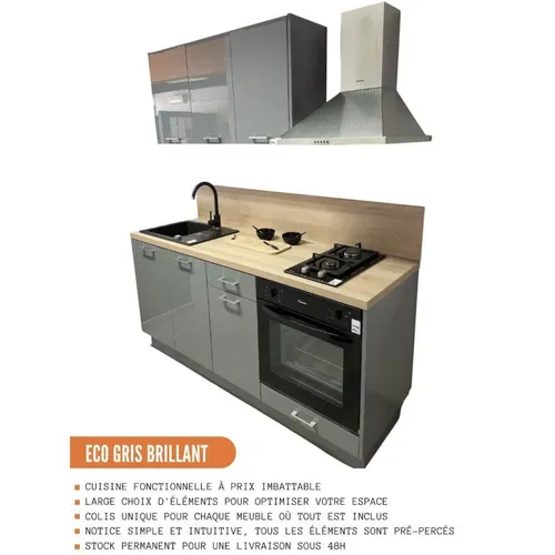 Cuisine Complète Eco Gris Brillant 240 Cm