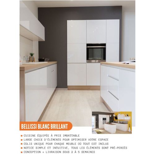 Meuble Haut Slim De Cuisine Bellissi Blanc Brillant 1 Porte Relevable L 80 Cm