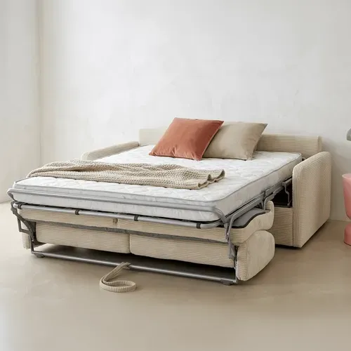 Canapé Convertible 3 Places En Velours Côtelé Beige - Sienne