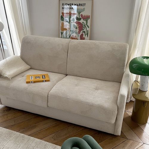 Canapé Convertible 3 Places En Velours Côtelé Beige - Sienne