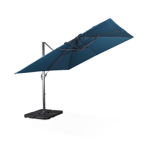 Parasol Déporté Carré 3x3m Haut De Gamme - Falgos - Bleu Canard - Parasol Excentré Inclinable.