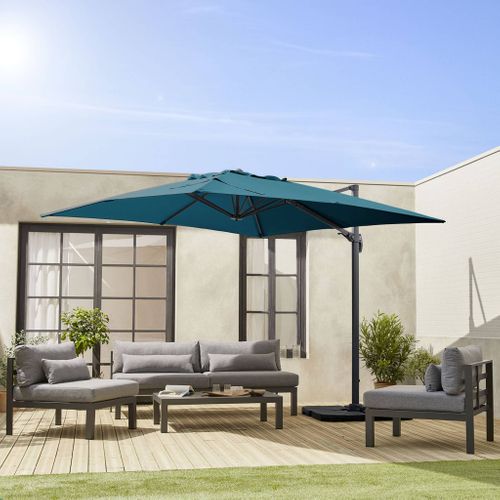 Parasol Déporté Carré 3x3m Haut De Gamme - Falgos - Bleu Canard - Parasol Excentré Inclinable.