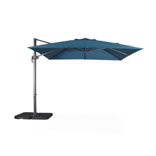 Parasol Déporté Carré 3x3m Haut De Gamme - Falgos - Bleu Canard - Parasol Excentré Inclinable.
