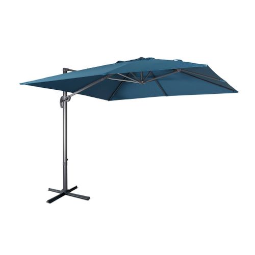 Parasol Déporté Carré 3x3m Haut De Gamme - Falgos - Bleu Canard - Parasol Excentré Inclinable.