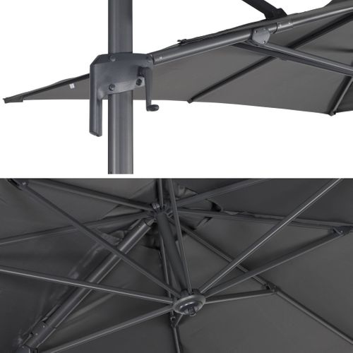 Parasol Déporté Rectangulaire 2x3m - Antibes - Gris - Parasol Excentré Inclinable. Rabattable