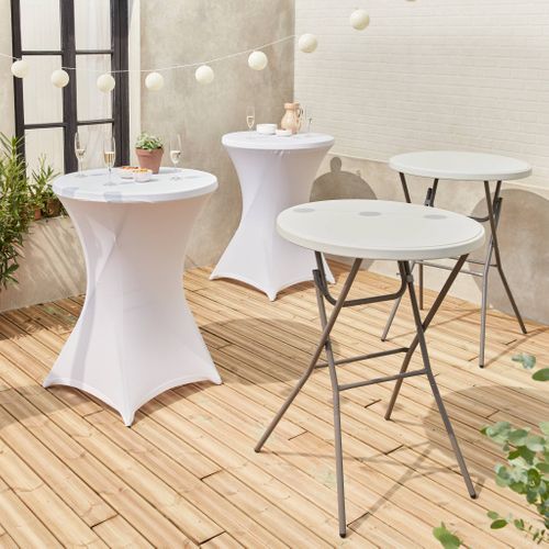 Lot De 2 Tables Hautes De Réception – Gala – Mange Debout. Pliables. Ø80 cm X 110 cm + 2 Housses