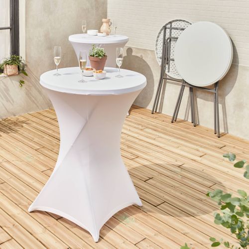 Lot De 2 Tables Hautes De Réception – Gala – Mange Debout. Pliables. Ø80 cm X 110 cm + 2 Housses