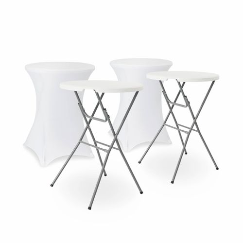 Lot De 2 Tables Hautes De Réception – Gala – Mange Debout. Pliables. Ø80 cm X 110 cm + 2 Housses