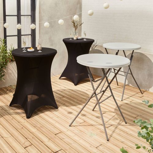 Lot De 2 Tables Hautes De Réception – Gala – Mange Debout. Pliables. Ø80 cm X 110 cm +  2 Housses