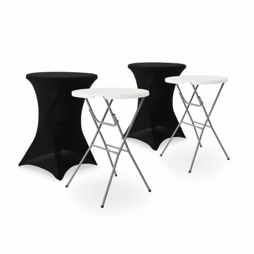 Lot De 2 Tables Hautes De Réception – Gala – Mange Debout. Pliables. Ø80 cm X 110 cm +  2 Housses