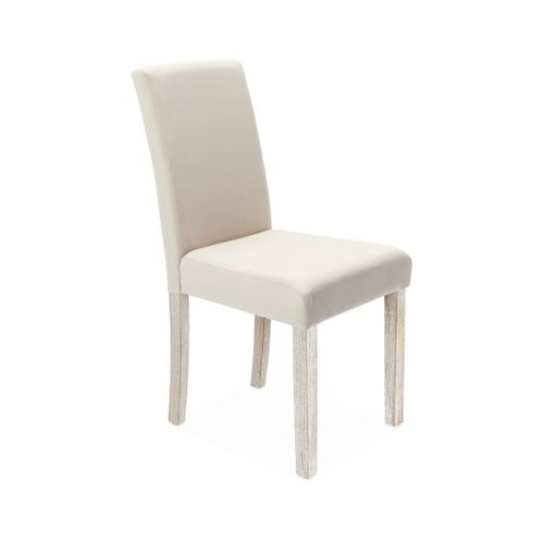 Lot De 4 Chaises - Rita - Chaises En Tissu. Pieds En Bois Cérusé. écru