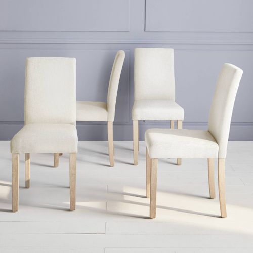 Lot De 4 Chaises - Rita - Chaises En Tissu. Pieds En Bois Cérusé. écru