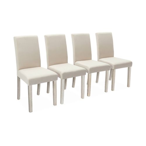 Lot De 4 Chaises - Rita - Chaises En Tissu. Pieds En Bois Cérusé. écru