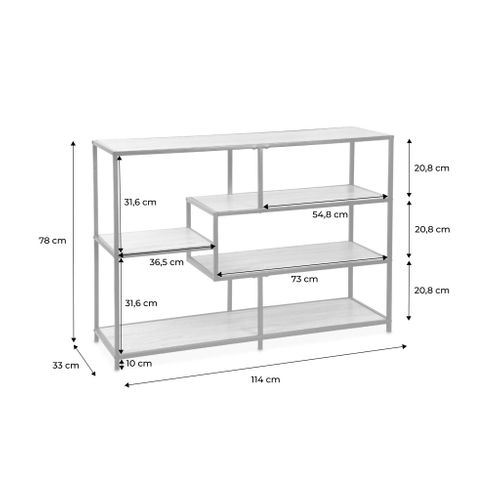Etagère En Métal Noir Et Décor Bois - Loft - Bibliothèque 5 Niveaux. L 114 X L 33 X H 78cm