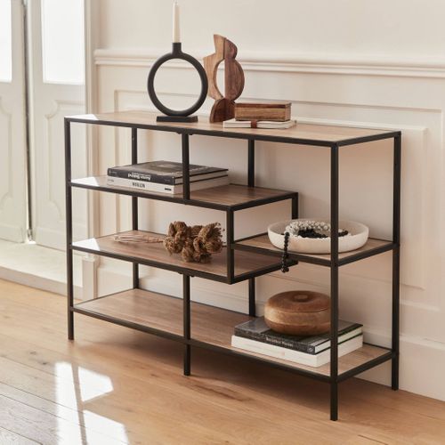 Etagère En Métal Noir Et Décor Bois - Loft - Bibliothèque 5 Niveaux. L 114 X L 33 X H 78cm