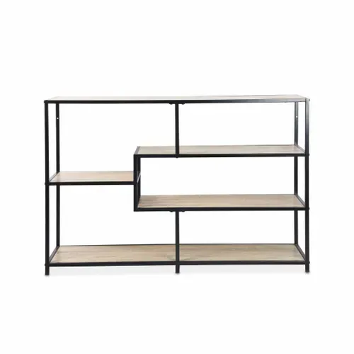 Etagère En Métal Noir Et Décor Bois - Loft - Bibliothèque 5 Niveaux. L 114 X L 33 X H 78cm