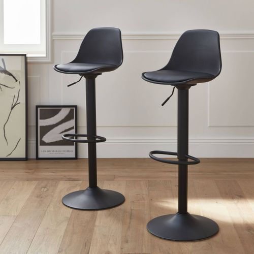 Lot De 2 Tabourets De Bar Réglables 61.5/83.5cm - Noah - Simili Noir - Hauteur Réglable.