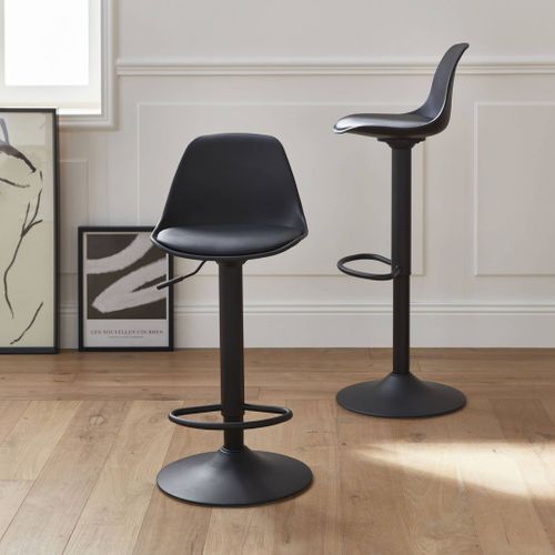 Lot De 2 Tabourets De Bar Réglables 61.5/83.5cm - Noah - Simili Noir - Hauteur Réglable.