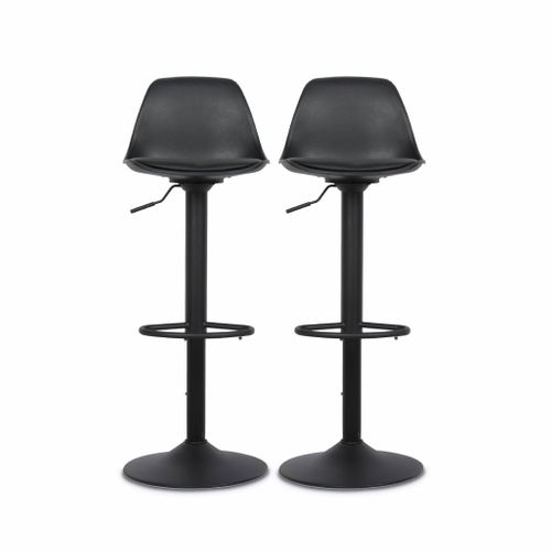 Lot De 2 Tabourets De Bar Réglables 61.5/83.5cm - Noah - Simili Noir - Hauteur Réglable.