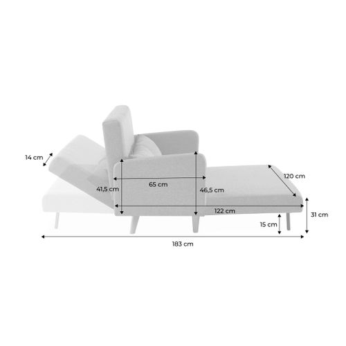 Canapé Convertible En Tissu - Panam - 2 Places Scandinave. Pieds Bois Clair. Gris Clair. Banquette.