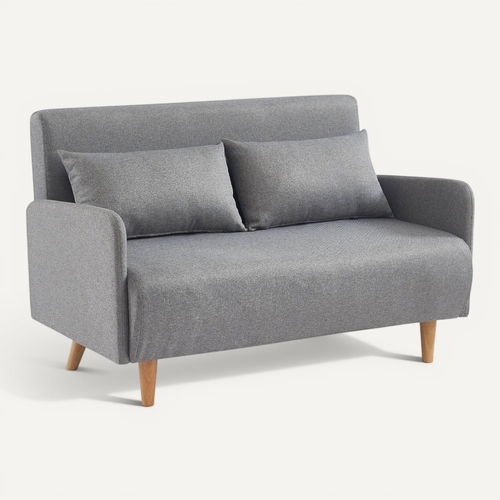 Canapé Convertible En Tissu - Panam - 2 Places Scandinave. Pieds Bois Clair. Gris Clair. Banquette.