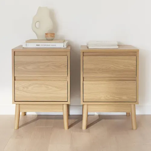 Lot De 2 Tables De Chevet Décor Bois. Deux Tiroirs