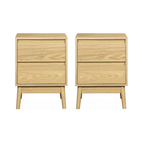 Lot De 2 Tables De Chevet Décor Bois. Deux Tiroirs
