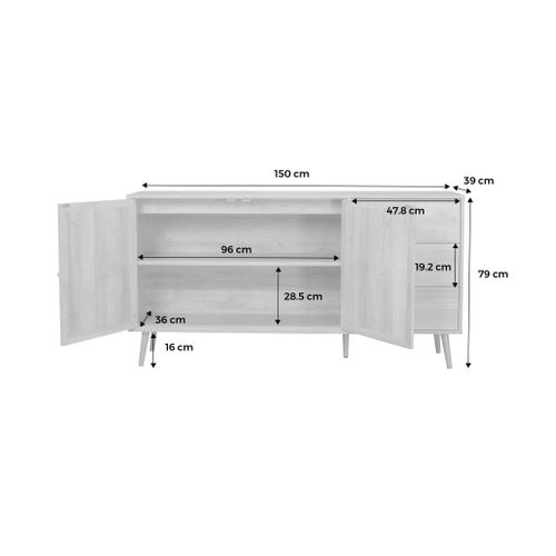 Buffet De Rangement Naturel En Cannage 2 Portes 3 Tiroirs. Buffet Bas ...