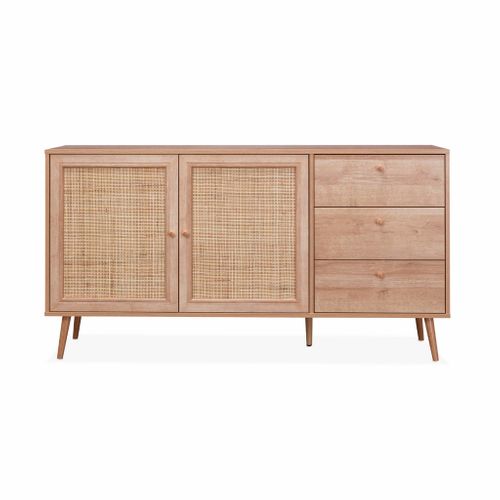 Buffet De Rangement Naturel En Cannage 2 Portes 3 Tiroirs. Buffet Bas ...