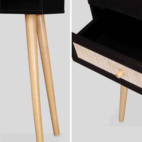 Console En Cannage 100x29x81cm - Bohème - Noir. 1 Tiroir.1 Espace De Rangement. Pieds