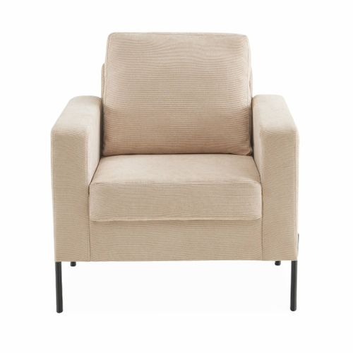 Fauteuil En Velours Côtelé Beige - Bjorn - Canapé 1 Place Fixe Droit Pieds Métal
