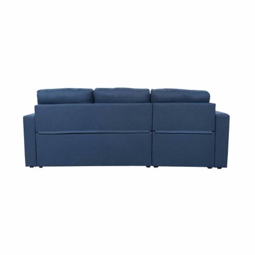 Canapé D'angle Convertible En Tissu Bleu - Ida - 3 Places. Fauteuil D'angle Réversible Coffre