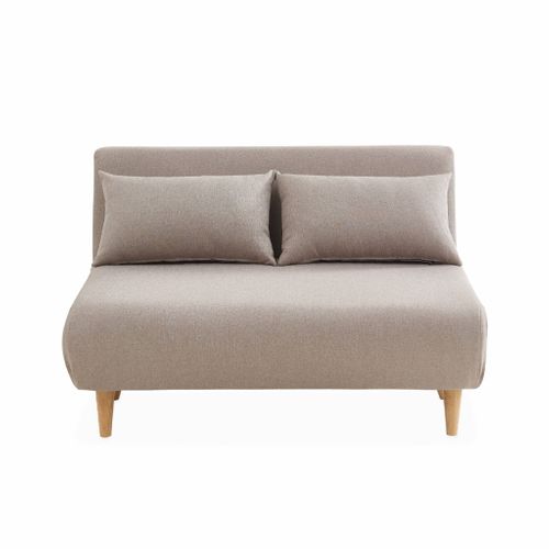 Canapé Convertible En Tissu - Guesta - 2 Places Scandinave. Pieds Bois Foncé. Beige. Banquette.