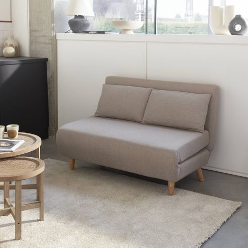 Canapé Convertible En Tissu - Guesta - 2 Places Scandinave. Pieds Bois Foncé. Beige. Banquette.