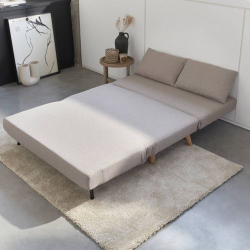 Canapé Convertible En Tissu - Guesta - 2 Places Scandinave. Pieds Bois Foncé. Beige. Banquette.