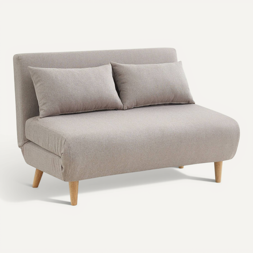 Canapé Convertible En Tissu - Guesta - 2 Places Scandinave. Pieds Bois Foncé. Beige. Banquette.