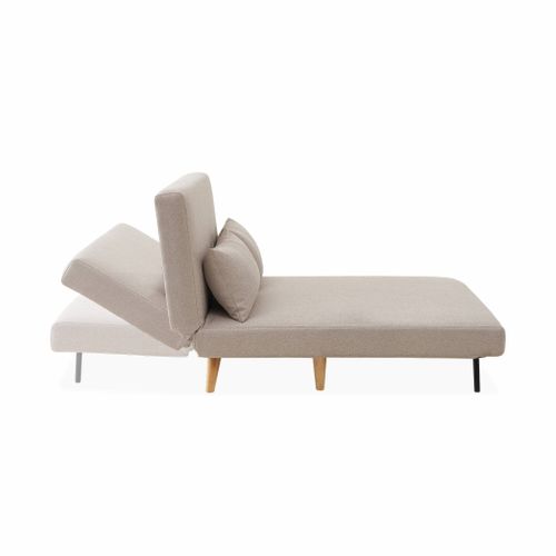 Canapé Convertible En Tissu - Guesta - 2 Places Scandinave. Pieds Bois Foncé. Beige. Banquette.