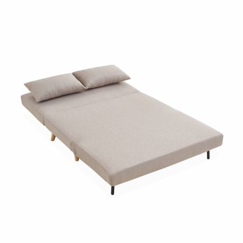 Canapé Convertible En Tissu - Guesta - 2 Places Scandinave. Pieds Bois Foncé. Beige. Banquette.