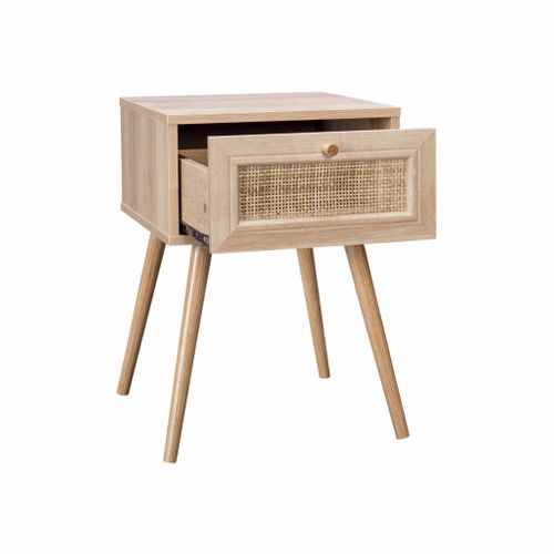 Lot De 2 Tables De Chevet Décor Bois et Cannage Avec 1 Tiroir - Bohème