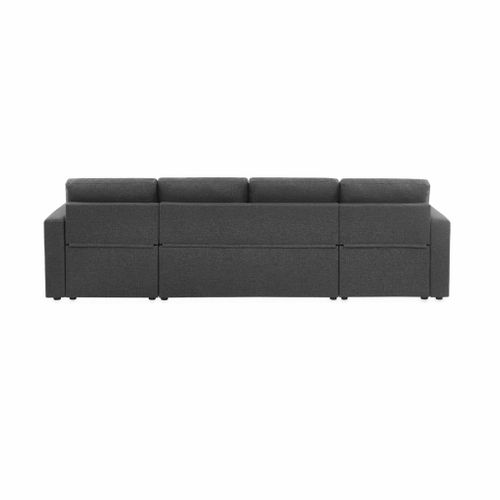 Canapé Panoramique Convertible En Tissu Gris Foncé. 4 Places. Coffre Rangement. Lit Modulable