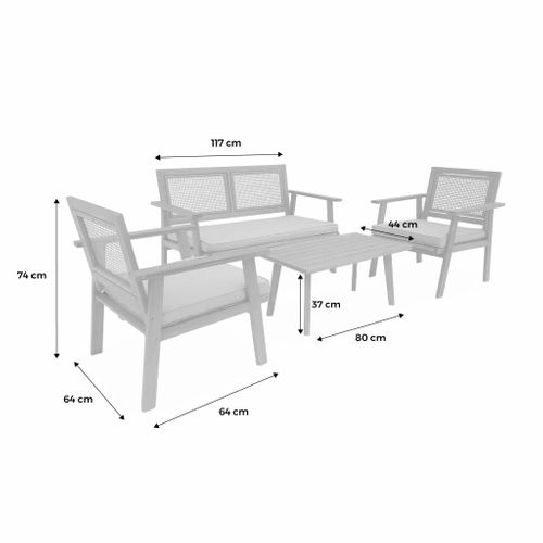 Salon De Jardin. Bohémia. Cannage Rond. Canapé 2 Places. 2 Fauteuils. 1 Table Basse 117x64x74 Cm