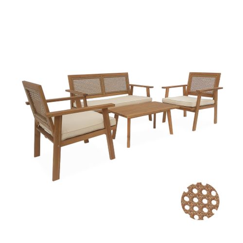 Salon De Jardin. Bohémia. Cannage Rond. Canapé 2 Places. 2 Fauteuils. 1 Table Basse 117x64x74 Cm