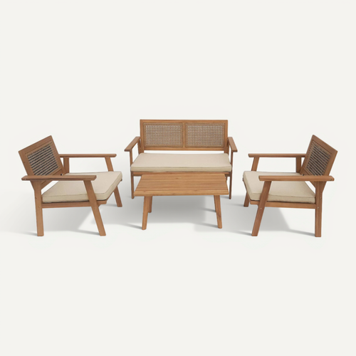 Salon De Jardin. Bohémia. Cannage Rond. Canapé 2 Places. 2 Fauteuils. 1 Table Basse 117x64x74 Cm