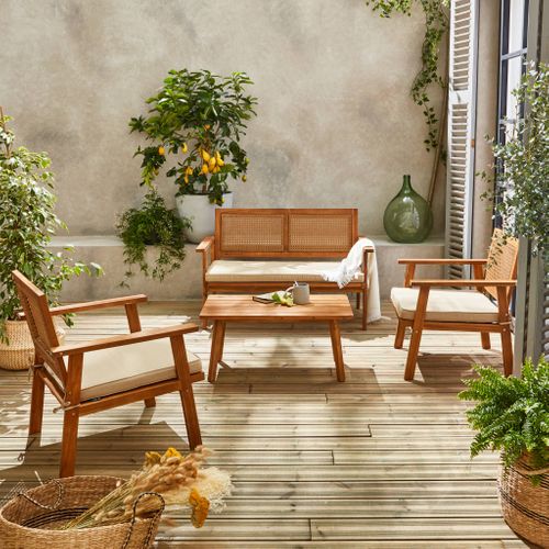Salon De Jardin. Bohémia. Cannage Rond. Canapé 2 Places. 2 Fauteuils. 1 Table Basse 117x64x74 Cm