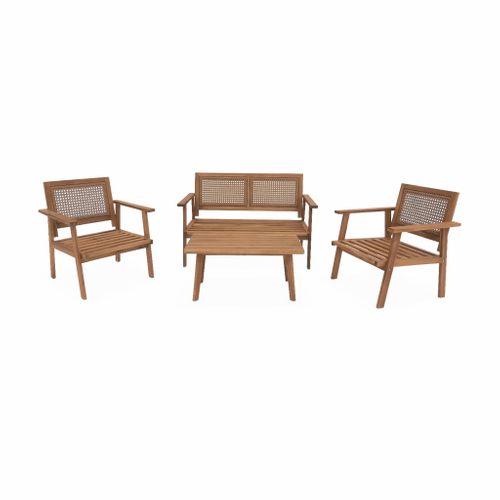 Salon De Jardin. Bohémia. Cannage Rond. Canapé 2 Places. 2 Fauteuils. 1 Table Basse 117x64x74 Cm