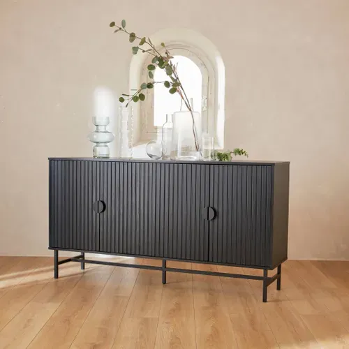 Buffet De Rangement Noir. Bazalt. Quatre Portes. Deux étagères. Buffet Haut. Vaisselier. L 157.5 X