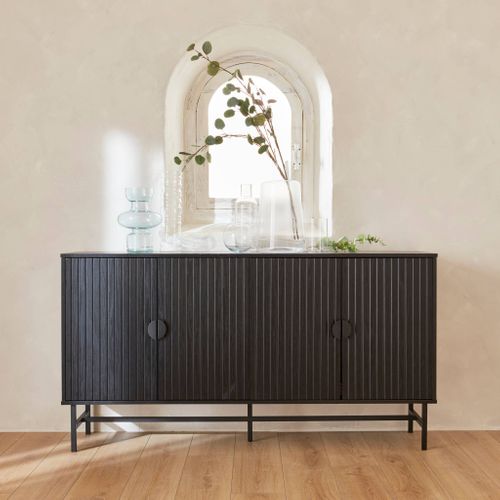 Buffet De Rangement Noir. Bazalt. Quatre Portes. Deux étagères. Buffet Haut. Vaisselier. L 157.5 X